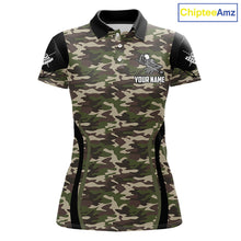 Load image into Gallery viewer, Personalized Green Camo Skull Billiard Shirt For Women, 8 Ball Billiard Team Jersey Polo &amp; 1/4 Zip TDM5993
