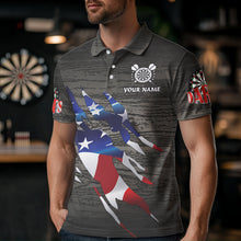 Load image into Gallery viewer, Personalized Grey Grunge American Flag Darts Shirts For Men Custom Patriotic Darts Team Jerseys TDM1558