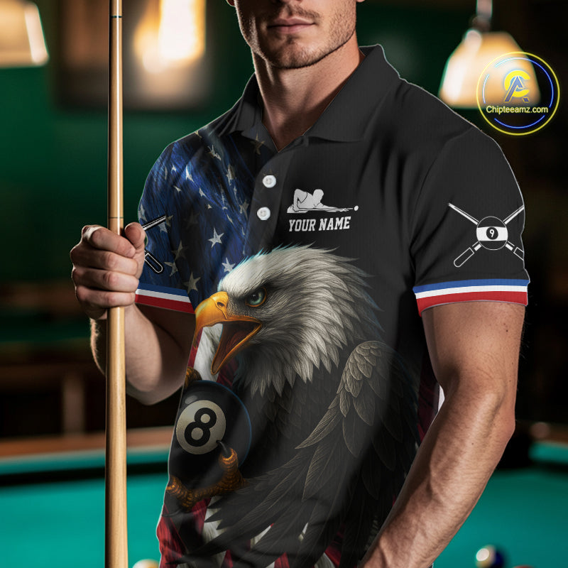 American Flag Eagle 8 Ball & 9 Ball Billiard Shirt For Men Custom Patriotic Billiard Jersey TDM4477