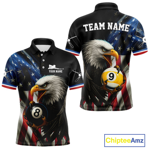 American Flag Eagle 8 Ball & 9 Ball Billiard Shirt For Men Custom Patriotic Billiard Jersey TDM4477