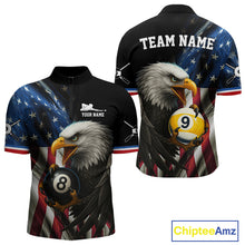 Load image into Gallery viewer, American Flag Eagle 8 Ball &amp; 9 Ball Billiard Shirt For Men Custom Patriotic Billiard Jersey TDM4477