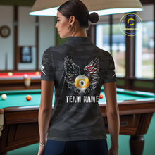 Load image into Gallery viewer, Personalized Camouflage US Flag Billiard Shirt For Women, Funny Patriotic 9 Ball Wings Pool Jersey TDM4479