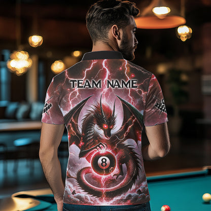 Personalized Thunder Lightning Dragon Billiard Shirt For Men, Red 8 Ball Pool Team Jersey TDM4481