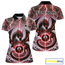 Load image into Gallery viewer, Personalized Thunder Lightning Dragon Billiard Shirt For Women, Red 8 Ball Pool Team Jersey TDM4481
