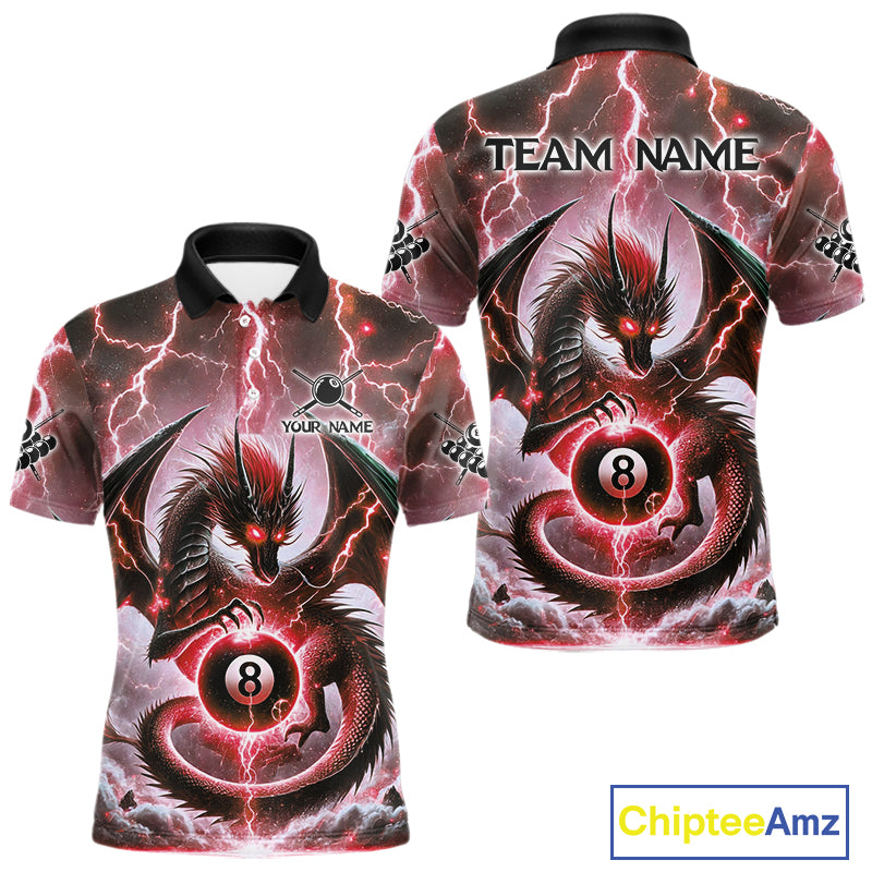 Personalized Thunder Lightning Dragon Billiard Shirt For Men, Red 8 Ball Pool Team Jersey TDM4481
