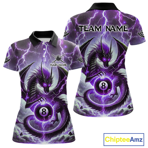 Personalized Purple Thunder Lightning Dragon Billiard Shirt For Women, Best 8 Ball Pool Team Jersey TDM4482