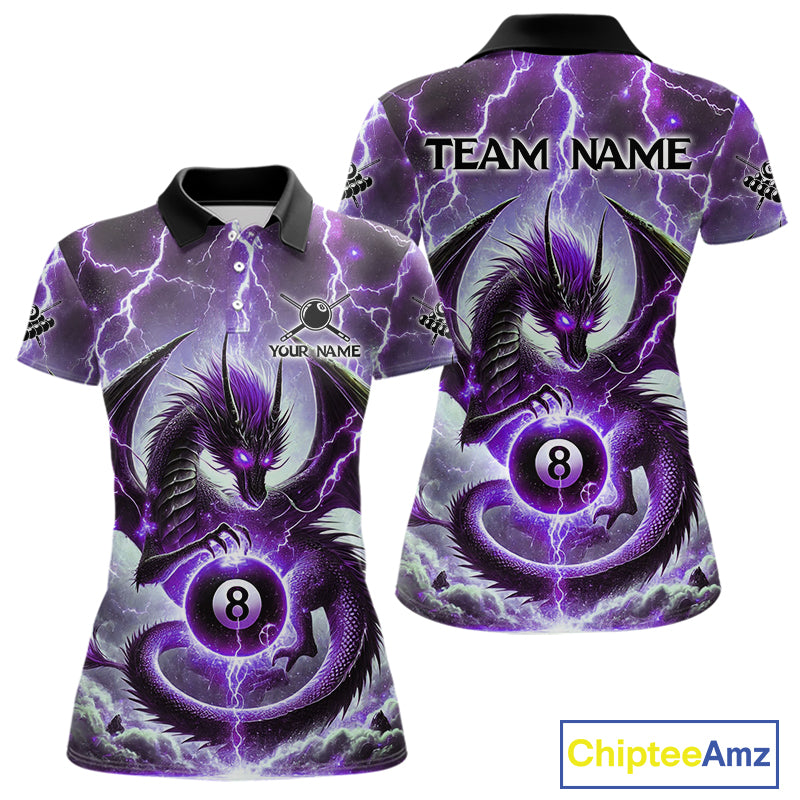 Personalized Purple Thunder Lightning Dragon Billiard Shirt For Women, Best 8 Ball Pool Team Jersey TDM4482