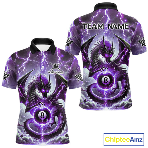 Personalized Purple Thunder Lightning Dragon Billiard Shirt For Men, Best 8 Ball Pool Team Jersey TDM4482