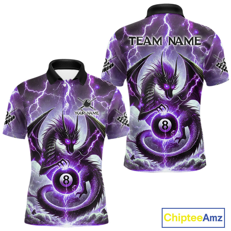 Personalized Purple Thunder Lightning Dragon Billiard Shirt For Men, Best 8 Ball Pool Team Jersey TDM4482