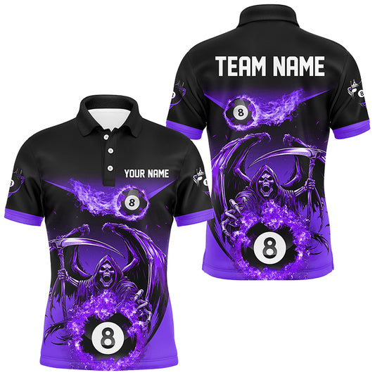 Purple Grim Reaper Flame 8 Ball Pool Billiard Shirts For Men Custom Billiard League Team Jerseys TDM2647