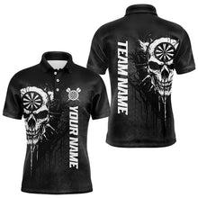Load image into Gallery viewer, Personalized Black White Dark Skull Darts Polo &amp; Quarter Zip Custom Dart Shirts For Men Dart Jersey TDM3370