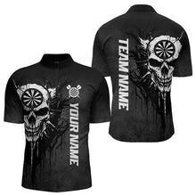 Load image into Gallery viewer, Personalized Black White Dark Skull Darts Polo &amp; Quarter Zip Custom Dart Shirts For Men Dart Jersey TDM3370