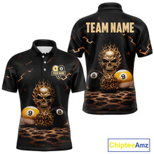 Load image into Gallery viewer, Black And Golden 8 Ball &amp; 9 Ball Skull Billiard Shirt For Men Custom Leopard Pool Team Jersey TDM5997