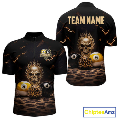 Black And Golden 8 Ball & 9 Ball Skull Billiard Shirt For Men Custom Leopard Pool Team Jersey TDM5997