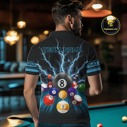 Blue Glowing Electric Billiard Shirts For Men Custom Billiard Jersey Team Polo & Quarter Zip TDM3818