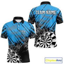 Load image into Gallery viewer, Blue Black Grunge Darts Shirts For Men Custom Dart Jersey With Pocket Option TDM4108