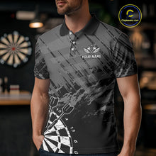 Load image into Gallery viewer, Grey Black Grunge Dart Shirts For Men Custom Dart Jersey With Pocket Option TDM4109