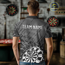 Load image into Gallery viewer, Grey Black Grunge Dart Shirts For Men Custom Dart Jersey With Pocket Option TDM4109