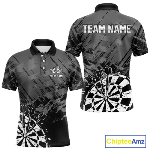 Grey Black Grunge Dart Shirts For Men Custom Dart Jersey With Pocket Option TDM4109
