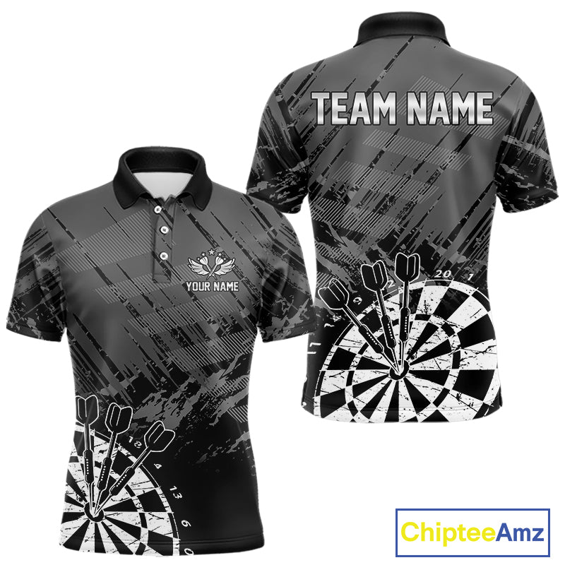 Grey Black Grunge Dart Shirts For Men Custom Dart Jersey With Pocket Option TDM4109