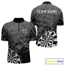 Load image into Gallery viewer, Grey Black Grunge Dart Shirts For Men Custom Dart Jersey With Pocket Option TDM4109