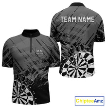 Load image into Gallery viewer, Grey Black Grunge Dart Shirts For Men Custom Dart Jersey With Pocket Option TDM4109
