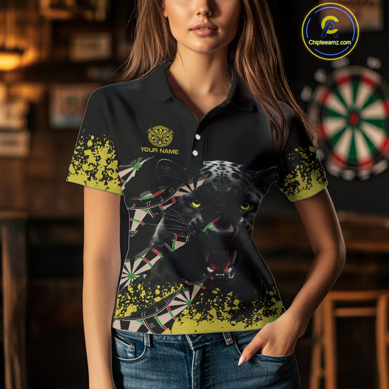 Grunge Black Yellow Panther Dart Shirt For Women Custom Dart Jersey Team Polo & Quarter Zip TDM4484