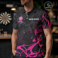 Load image into Gallery viewer, Pink Black Custom Breast Cancer Wings Dart Shirt For Men With Pocket Option TDM4491
