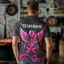 Load image into Gallery viewer, Pink Black Custom Breast Cancer Wings Dart Shirt For Men With Pocket Option TDM4491