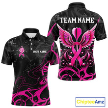 Load image into Gallery viewer, Pink Black Custom Breast Cancer Wings Dart Shirt For Men With Pocket Option TDM4491