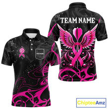 Load image into Gallery viewer, Pink Black Custom Breast Cancer Wings Dart Shirt For Men With Pocket Option TDM4491