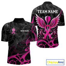 Load image into Gallery viewer, Pink Black Custom Breast Cancer Wings Dart Shirt For Men With Pocket Option TDM4491