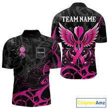 Load image into Gallery viewer, Pink Black Custom Breast Cancer Wings Dart Shirt For Men With Pocket Option TDM4491