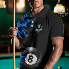 Load image into Gallery viewer, Personalized Blue Flaming 8 Ball Billiard Shirt For Men Custom Pool Team Jersey Polo &amp; 1/4 Zip TDM4712