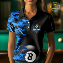 Load image into Gallery viewer, Personalized Blue Flaming 8 Ball Billiard Shirt For Women Custom Pool Team Jersey Polo &amp; 1/4 Zip TDM4712
