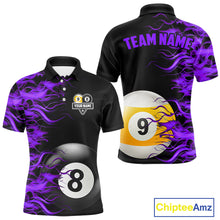 Load image into Gallery viewer, Purple Flaming 8 Ball &amp; 9 Ball Billiard Shirt For Men Custom Pool Team Jersey Polo &amp; 1/4 Zip TDM4713