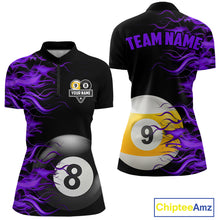 Load image into Gallery viewer, Purple Flaming 8 Ball &amp; 9 Ball Billiard Shirt For Women Custom Pool Team Jersey Polo &amp; 1/4 Zip TDM4713
