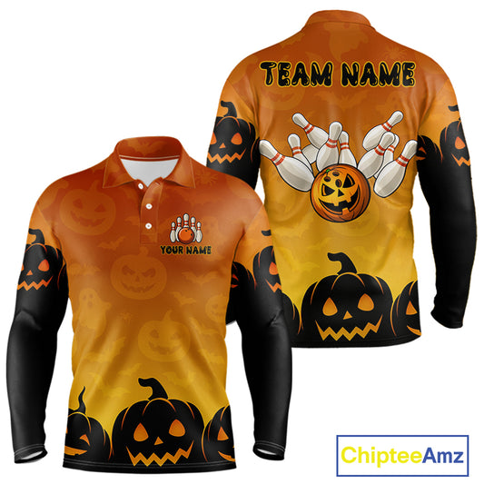 Personalized Orange Funny Bowling Halloween Shirt For Men Custom Bowling Team Jersey Outfit TDM4926