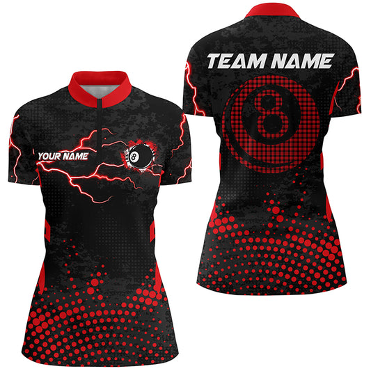 Personalized Red 8 Ball Point Billiard Women Quarter-Zip Shirts, Billiards Apparel Clothing TDM0474