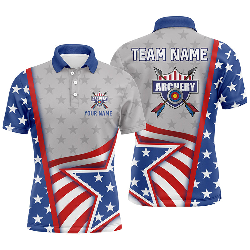 Personalized Name American Flag Archery Polo Shirts For Men, Custom Team Name Archery Jerseys  TDM0479