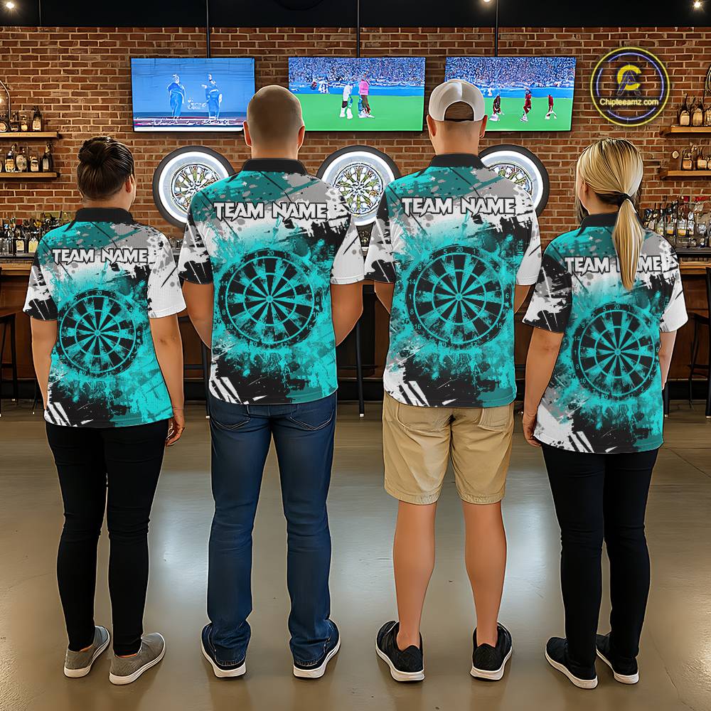 Turquoise Grunge Paint Splash Dart Shirts For Women Custom Darts Jersey Team Polo & Quarter Zip TDM5353