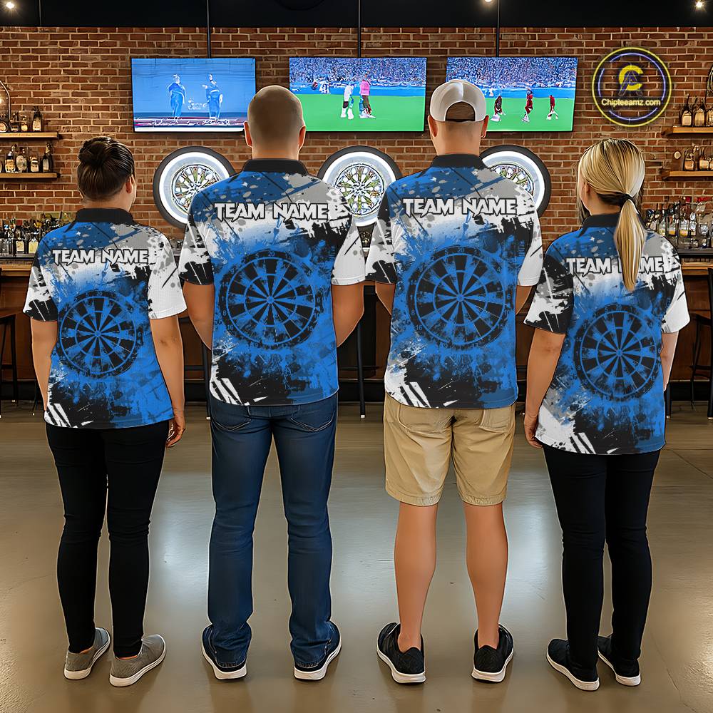 Blue Grunge Paint Splash Dart Shirts For Women Custom Darts Jersey Team Polo & Quarter Zip TDM5354