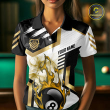 Load image into Gallery viewer, Gold 8 Ball Pool Fire Flame Smoke Custom Billiard Shirts For Women, Billiard Jerseys Team Uniform TDM5848