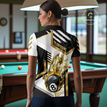 Load image into Gallery viewer, Gold 8 Ball Pool Fire Flame Smoke Custom Billiard Shirts For Women, Billiard Jerseys Team Uniform TDM5848