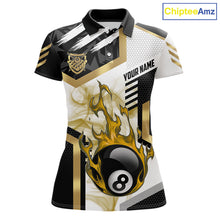 Load image into Gallery viewer, Gold 8 Ball Pool Fire Flame Smoke Custom Billiard Shirts For Women, Billiard Jerseys Team Uniform TDM5848