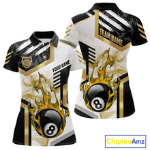 Load image into Gallery viewer, Gold 8 Ball Pool Fire Flame Smoke Custom Billiard Shirts For Women, Billiard Jerseys Team Uniform TDM5848