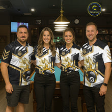 Load image into Gallery viewer, Gold 8 Ball Pool Fire Flame Smoke Custom Billiard Shirts For Women, Billiard Jerseys Team Uniform TDM5848