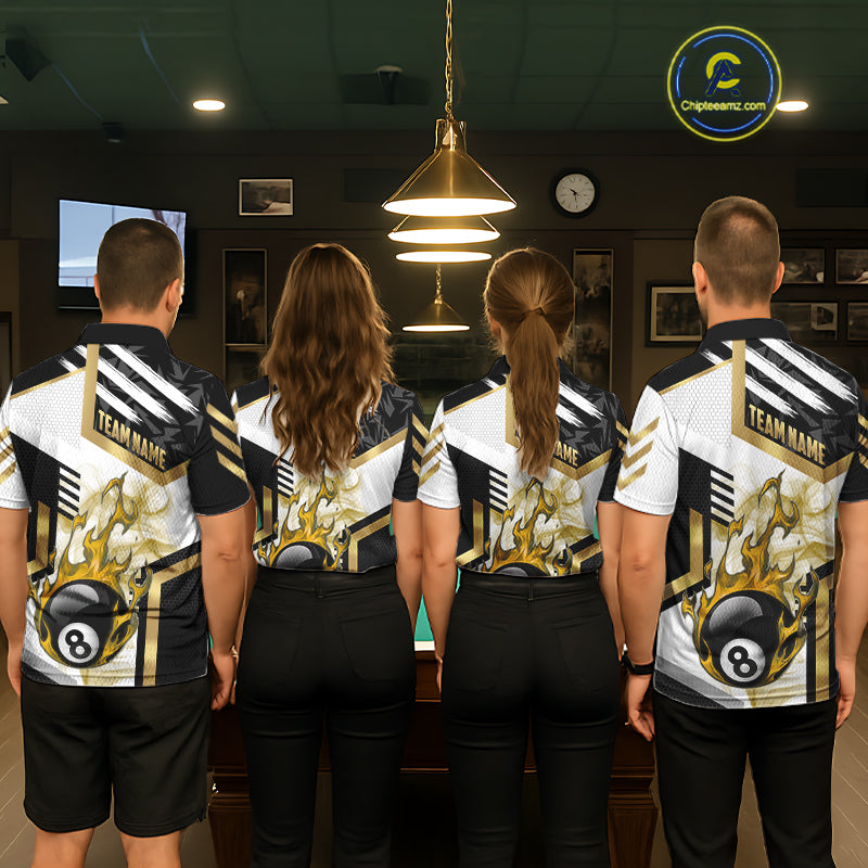 Gold 8 Ball Pool Fire Flame Smoke Custom Billiard Shirts For Women, Billiard Jerseys Team Uniform TDM5848