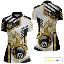 Load image into Gallery viewer, Gold 8 Ball Pool Fire Flame Smoke Custom Billiard Shirts For Women, Billiard Jerseys Team Uniform TDM5848