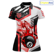 Load image into Gallery viewer, Red 8 Ball Pool Fire Flame Smoke Custom Billiard Shirts For Women, Billiard Jerseys Team Uniform TDM5849